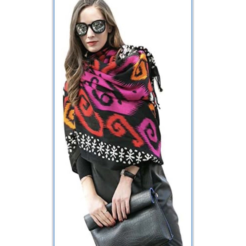 Dana Xu 100% Pure Merino Wool Oversized Pashmina Wrap Shawl PPH17026 Multicolor